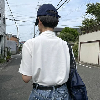 minimal open collar tee
