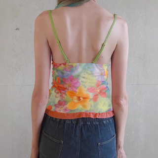 V neck bowknot flower print cami top