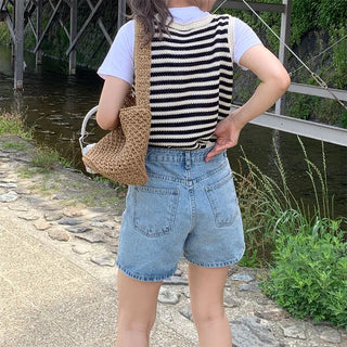 Striped perforated knit vest