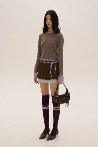 [Moromoro2] Asymmetric Collar Layered Knit  Sweater