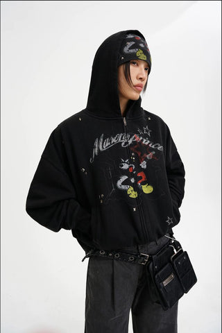 [MASONPRINCE] Bear Print Zip-Up Hooded Cardigan