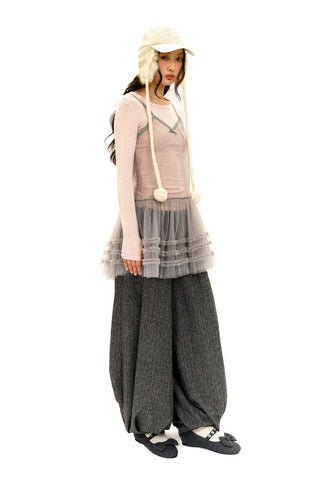 [Moromoro2] Lace Trim Slim Fit Long Sleeve Base  Tee