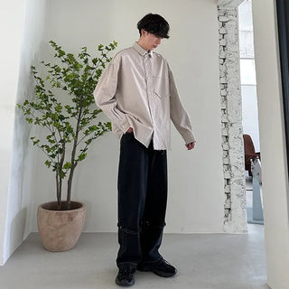 Cut-off semi-wide denim pants