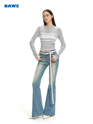 [NOTAWEAR] Striped Slim Fit Wool Blend Knit  Top