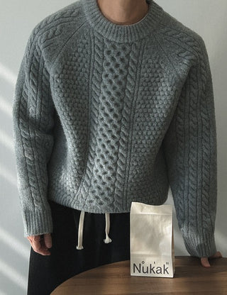 Fisherman Semi-Crop Heavy Round Knit (3 colors, M~L)