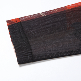 Long sleeve self tie sheer mesh print maxi dress