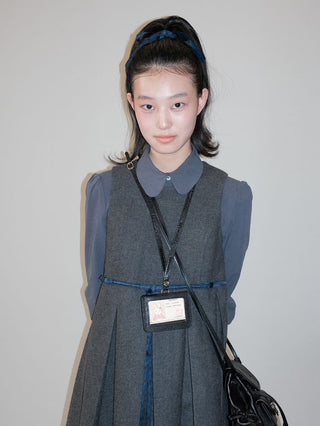 [Moromoro2] Layered Collegiate Pleated Vest  Dress