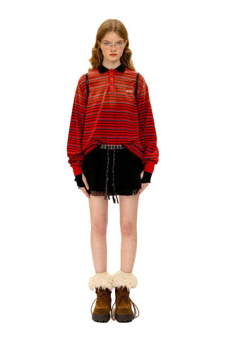 [Moromoro2] Layered Striped Polo Shirt