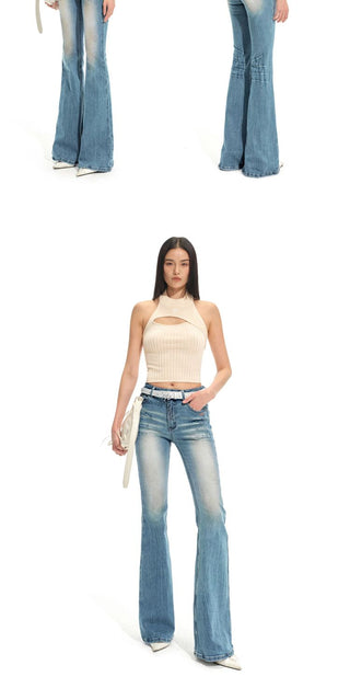[NOTAWEAR] High-Waist Washed Slim Flare  Jeans