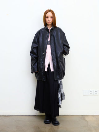 [NeverSeez] Padded PU Leather Trench Coat