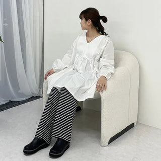 Striped elastic waist half-pants