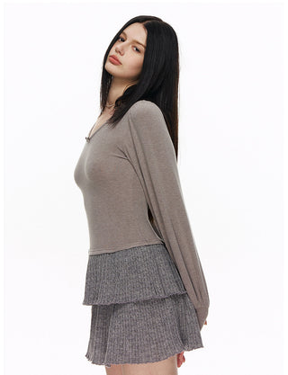 [NECY] Muted Romantic Bow Patchwork Dress