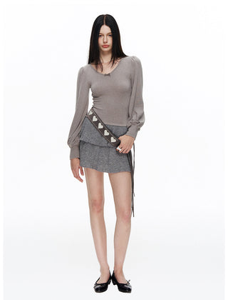 [NECY] Muted Romantic Bow Patchwork Dress