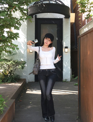 Washed bootcut denim pants