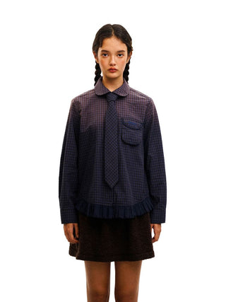 [Moromoro2] Purple Plaid Shirt with Lace  Trim
