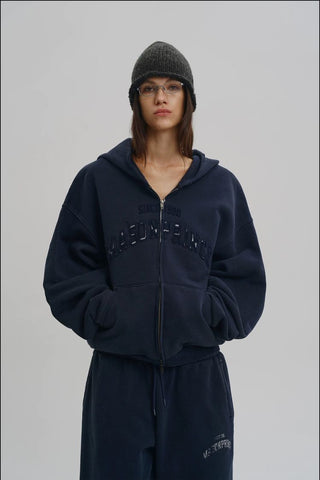 [MASONPRINCE] Washed Logo Applique Zip Hoodie Set