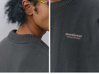 [Monterest] Fleece-Lined Logo Print Crewneck Sweatshirt