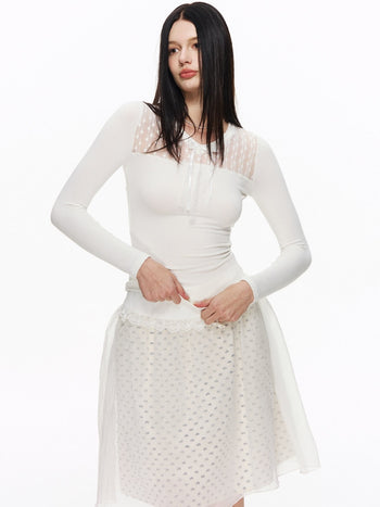 [NECY] Pure Floral Lace Ribbon Slim Top