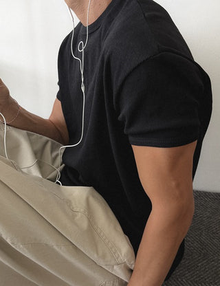 Ribbed Muscle Fit Round Short Sleeve Tee (4 colors)