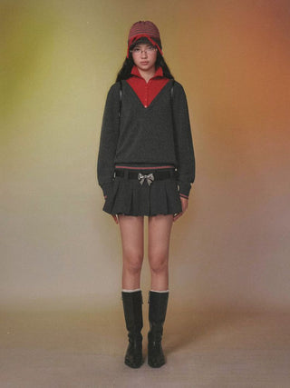 [Moromoro2] Contrast Striped Layered Knit  Sweater