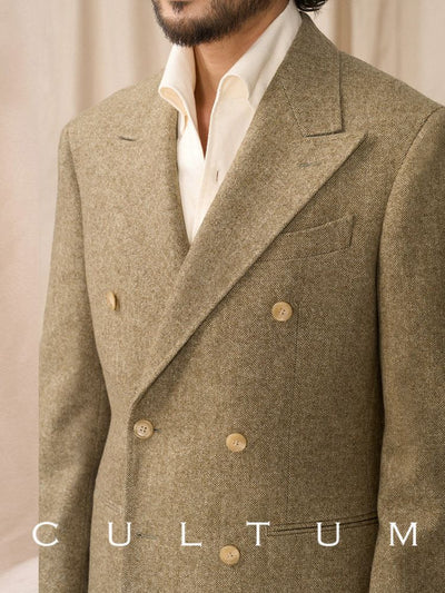 [CULTUM] Wool Blend Herringbone Double-Breasted Suit
