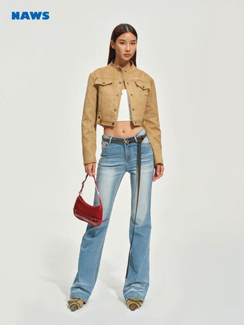 [NOTAWEAR] Faux Suede Cropped Hunting  Jacket