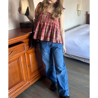 Checked ribbon blouse