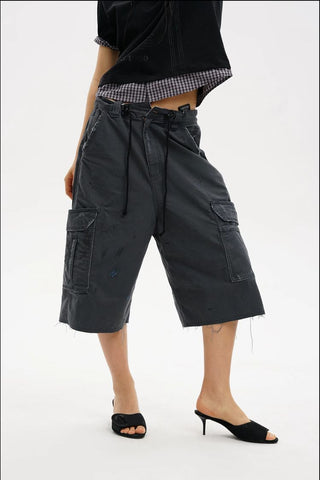 [MASONPRINCE] Distressed Cargo Capri Shorts