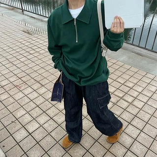 Oversized Half-Zip Color Sweatshirt