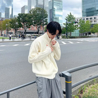 High-neck knit zip-up