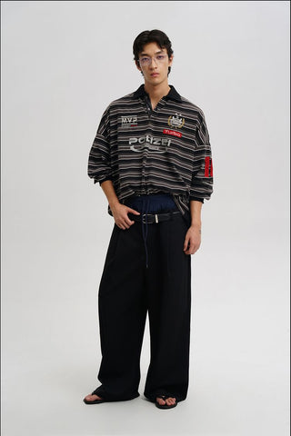 [MASONPRINCE] Striped Long Sleeve Polo