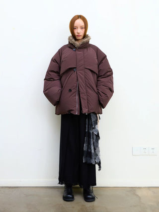 [NEVERSEEZ] Spliced Detachable Fur Collar Down Jacket