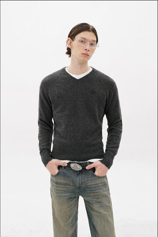 [MASONPRINCE] Wool Blend V-Neck Distressed Sweater
