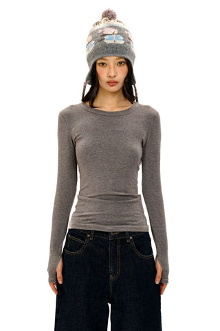 [Moromoro2] Lace Trim Slim Fit Long Sleeve Base  Tee