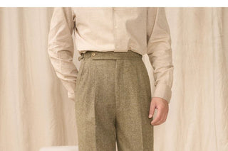 [CULTUM] Wool Blend Herringbone Double Pleat Trousers
