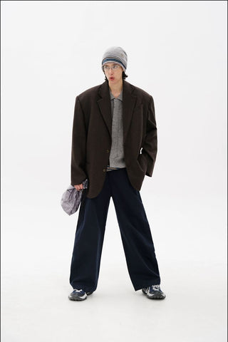 [MASONPRINCE] Layered Polo Collar Wool Blend Knit Cardigan