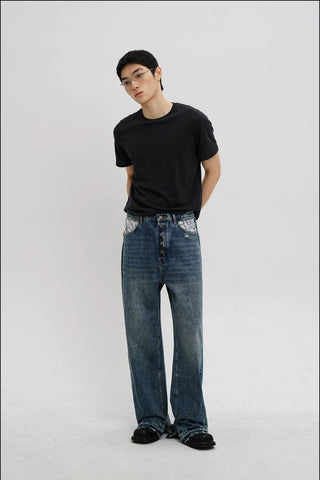 [MASONPRINCE] Distressed High-Waist Denim Jeans