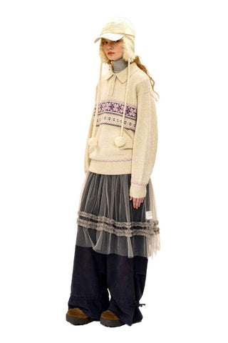 [Moromoro2] Pearl Snowflake Fair Isle Knit  Sweater