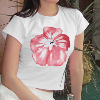 Crewneck flower pattern short sleeve crop top