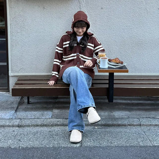 Striped Hooded Cardigan