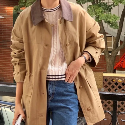 Ribre Color-Blocked Trench Coat