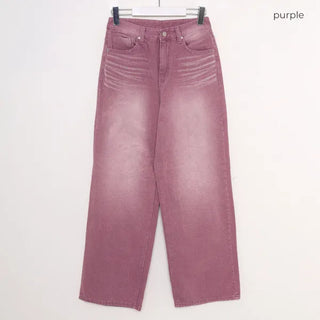Washed wide denim pants