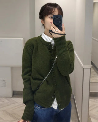 Color Button Knit Cardigan