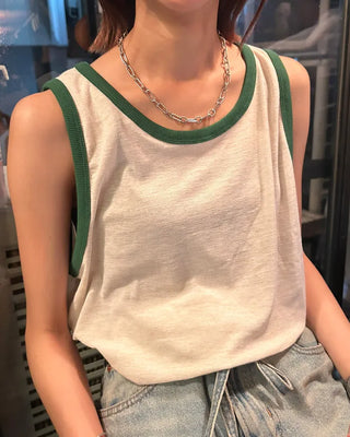 Color-block linen sleeveless top