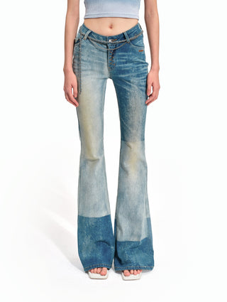 Equestrian Color-Block Flared Jeans