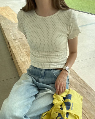 Polka Dot Short-Sleeve Round Neck T-Shirt