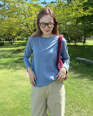 Simple round neck collar long-sleeve T-shirt