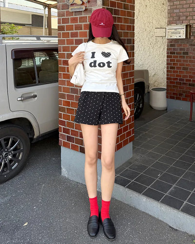 Polka Dot Elastic Waist Shorts