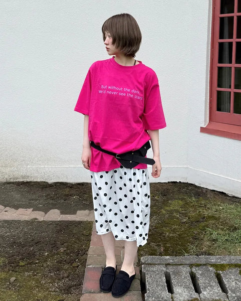 Elastic waist polka dot midi skirt