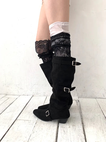 Suede Buckle Cowboy Long Boots
